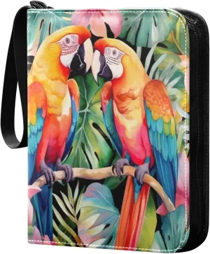 Colorful Parrot Birds Card Binder 4 Pocket Trading Card Album Fits 400 Sports/Game Cards, PU Cover 3 Ring Card Collection with 50 Removable Sleeves