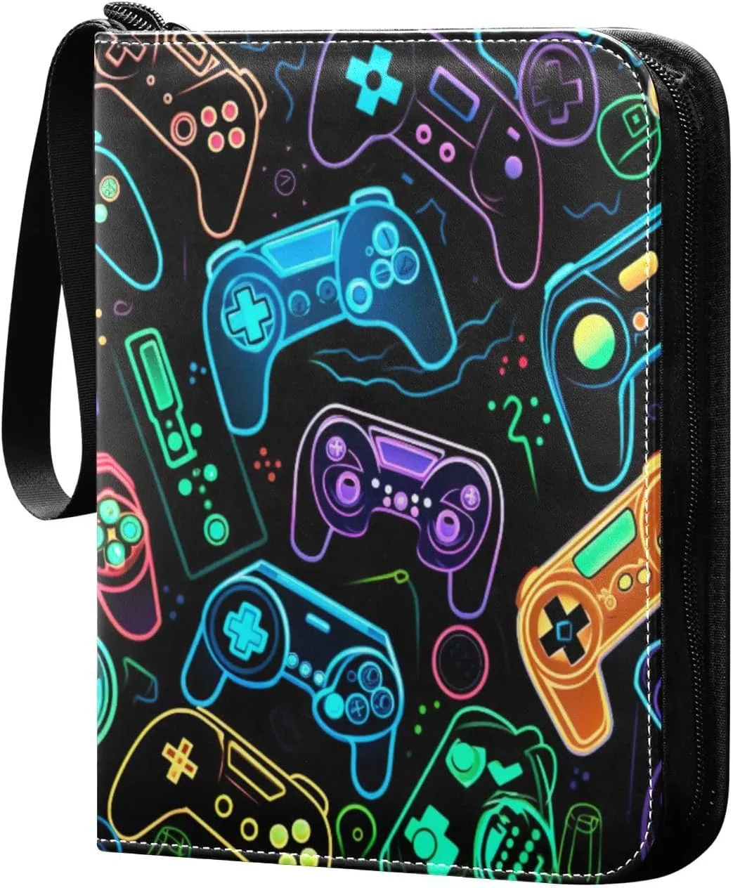 Colorful Video Game Controllers Card Binder 4 Pocket Trading Card Album Fits 400 Sports/Game Cards, PU Cover 3 Ring Card Collection with 50 Removable Sleeves