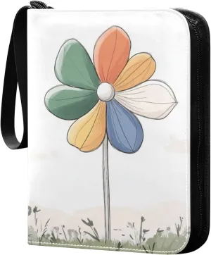 Colorful Windmill Shaped Flower Cards Binder 4 Pocket Fits 400 Cards with 50 Removable Sleevesves, Trading Card Collector Zipper Album Holder Portable Card Games Display Storage Cases
