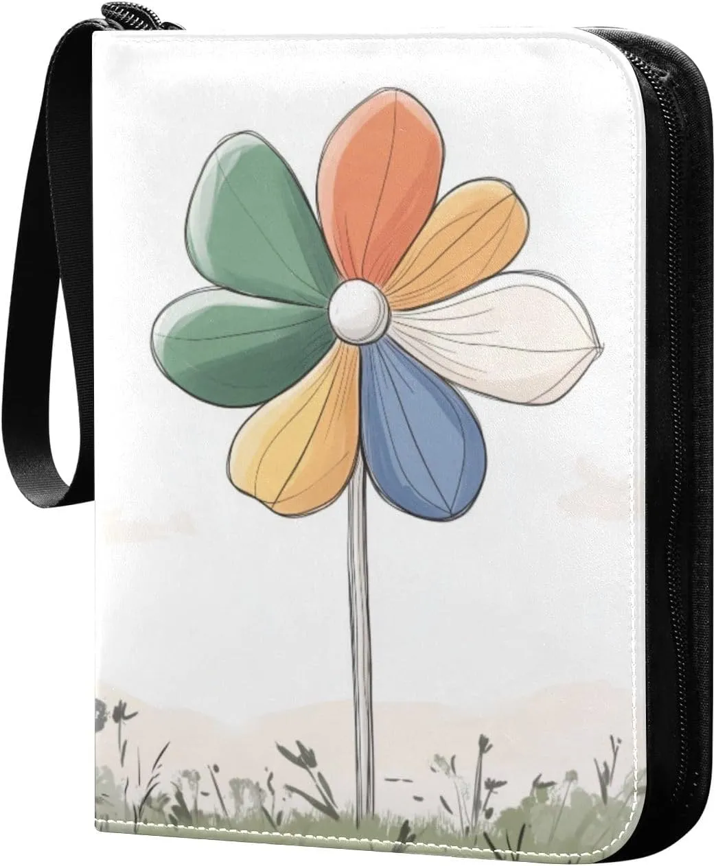 Colorful Windmill Shaped Flower Cards Binder 4 Pocket Fits 400 Cards with 50 Removable Sleevesves, Trading Card Collector Zipper Album Holder Portable Card Games Display Storage Cases