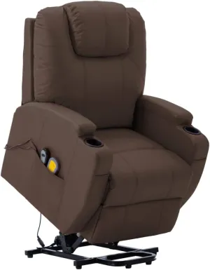 Comfortable Stand Up Massage Chair for Relaxation, Adjustable Recline with Vibrating Massage Function, Brown Faux Leather Design