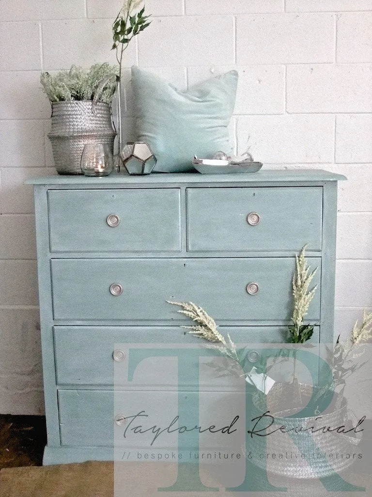 Commissioned Drawers: Duck Egg blue drawers with white wash