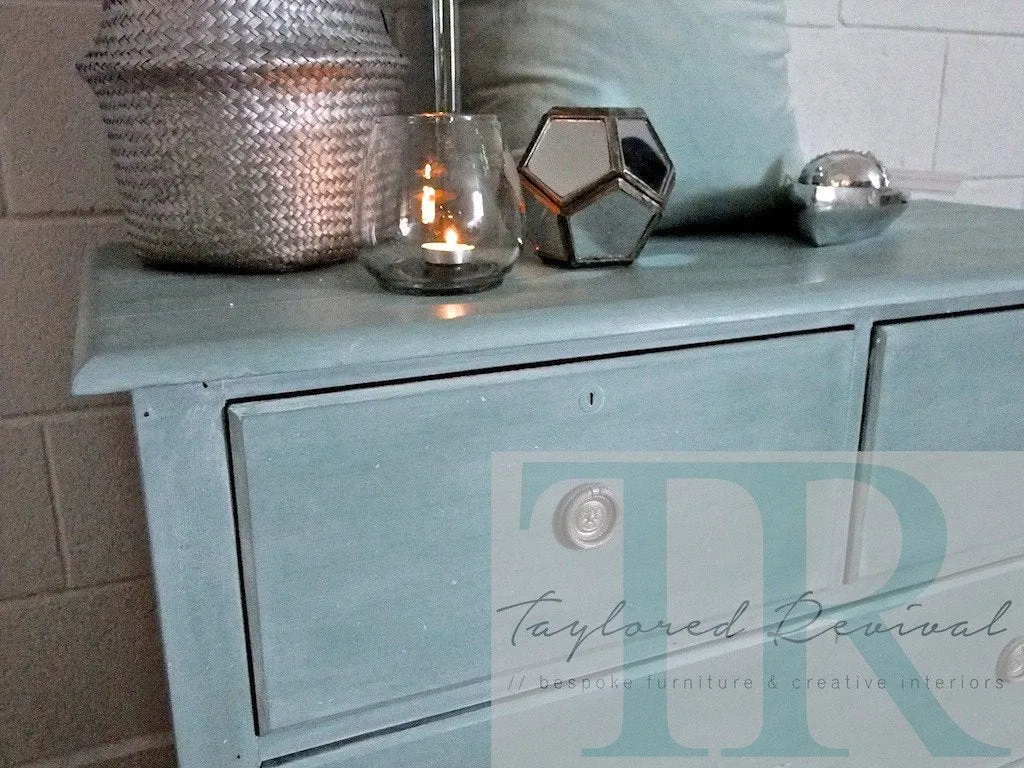 Commissioned Drawers: Duck Egg blue drawers with white wash