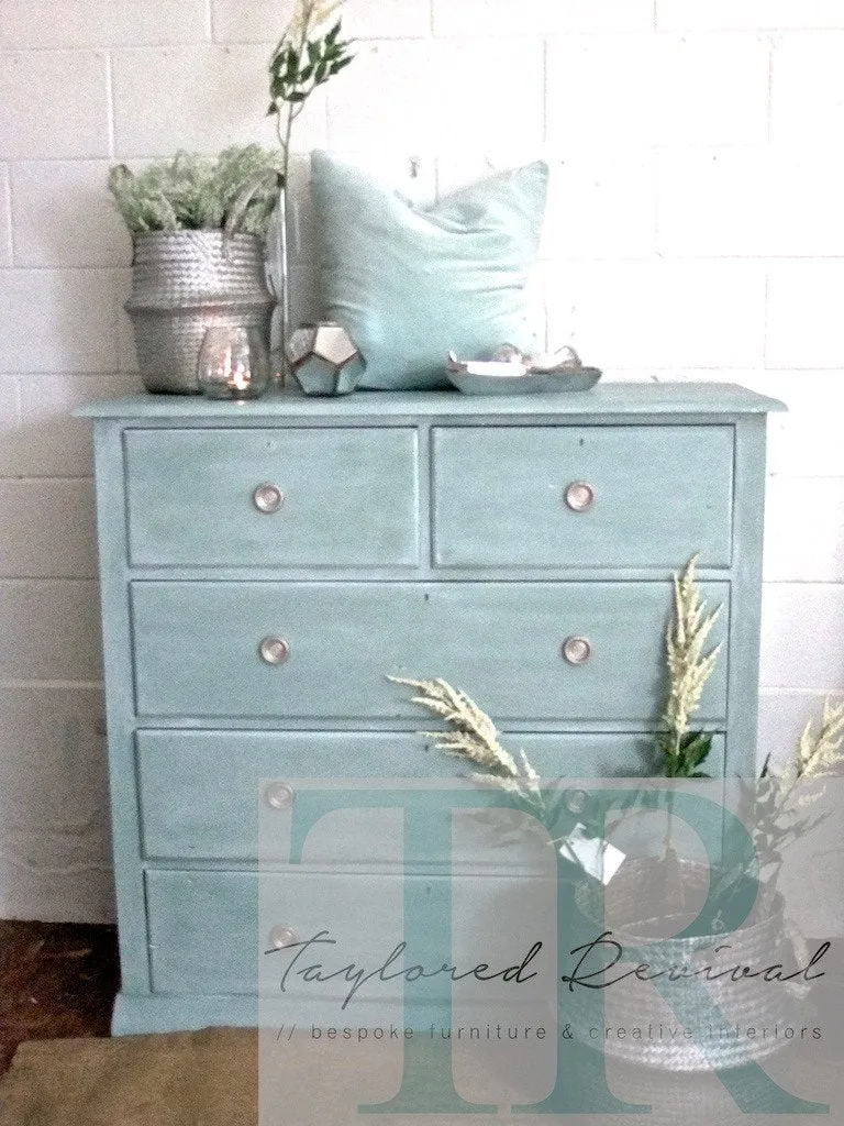 Commissioned Drawers: Duck Egg blue drawers with white wash