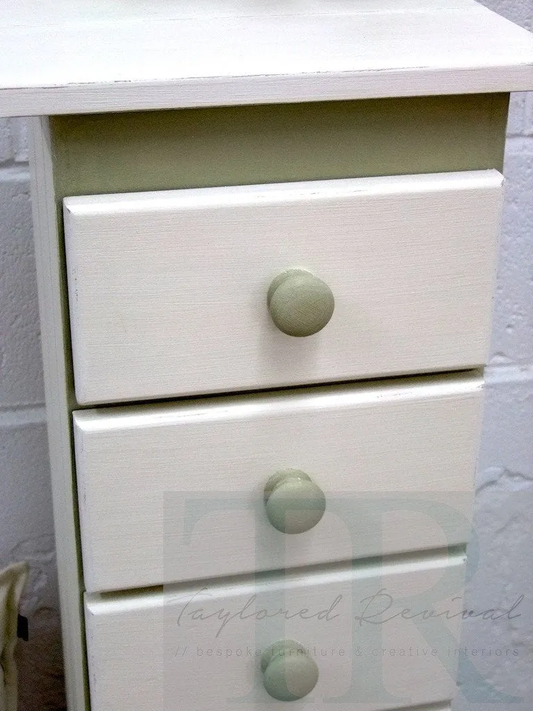 Commissioned small set of drawers in Old White and Versailles