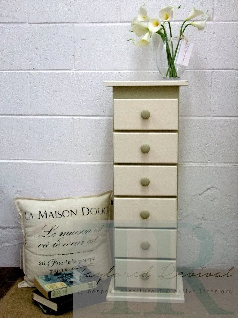 Commissioned small set of drawers in Old White and Versailles
