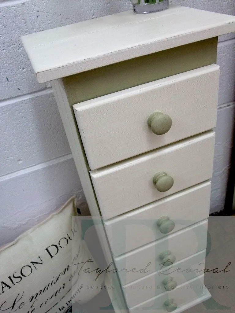 Commissioned small set of drawers in Old White and Versailles