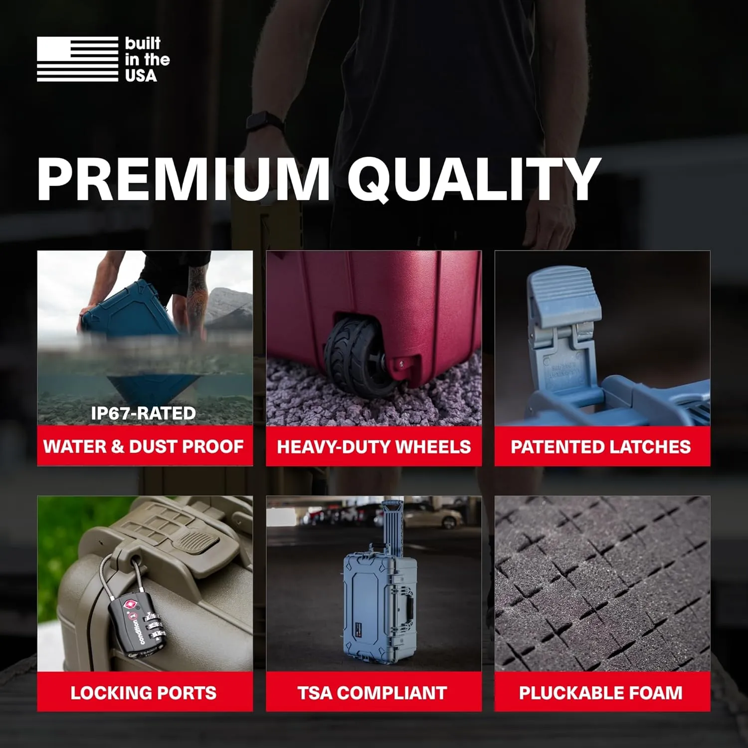 Condition 1 24” Rolling Heavy-Duty Lockable Storage Case Model 305 with Wheels and Handle, IP67 Rated Waterproof, Dustproof, TSA Friendly, Made in USA, 24.50”x17.02”x10.20”, Navy