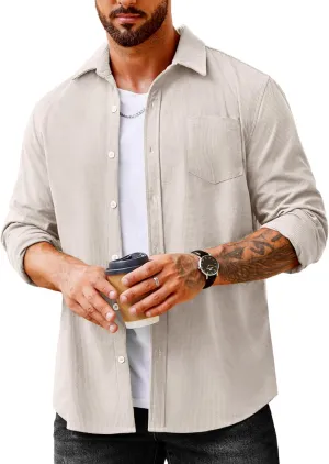 COOFANDY Men's Waffle Button Down Shirts Casual Long Sleeve Shacket Jacket with Pockets