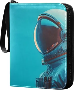 Cool Astronaut Card Binder 4 Pocket Trading Card Album Fits 400 Sports/Game Cards, PU Cover 3 Ring Card Collection with 50 Removable Sleeves