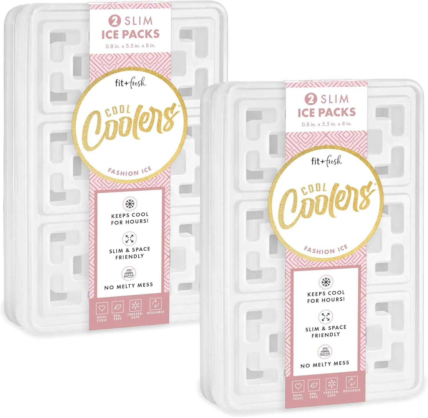 Cool Coolers Fashion Ice by Fit & Fresh, 4 Pack XL Slim Ice Packs, Unique Ice Pack Design for Womens Lunch Bag, Space Saving Reusable Ice Packs for Lunch Boxes, Cooler Ice Packs, Pearl White, 4PK