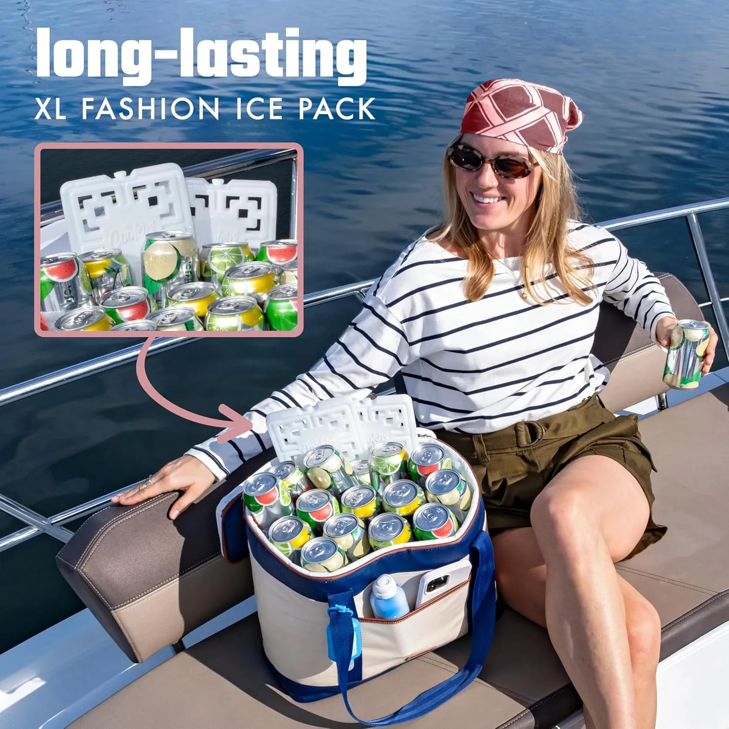 Cool Coolers Fashion Ice by Fit & Fresh, 4 Pack XL Slim Ice Packs, Unique Ice Pack Design for Womens Lunch Bag, Space Saving Reusable Ice Packs for Lunch Boxes, Cooler Ice Packs, Pearl White, 4PK