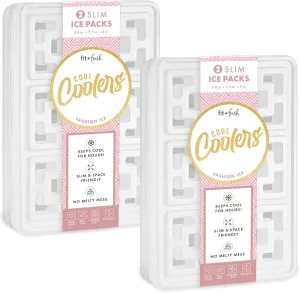 Cool Coolers Fashion Ice by Fit & Fresh, 4 Pack XL Slim Ice Packs, Unique Ice Pack Design for Womens Lunch Bag, Space Saving Reusable Ice Packs for Lunch Boxes, Cooler Ice Packs, Pearl White, 4PK