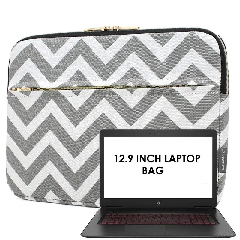 CoolBELL Wave Design: Stylish Laptop Sleeve with Water Resistant Nylon | 12.9 inch | Grey