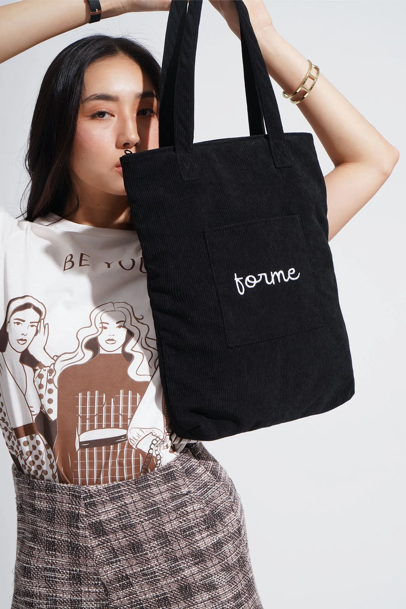 Corduroy Pocket Tote Bag