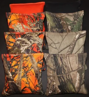 Cornhole Bean Bags All Weather Resin Filled Orange & Black Camo Timber Hunting Fishing Game Toss Bags