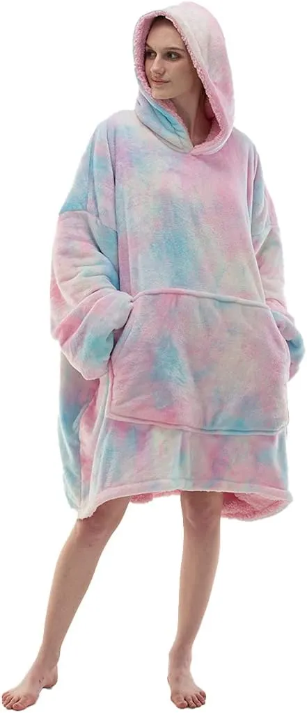 COSUSKET Adult Hoodie Wearable Blanket, Tie Dye Super Cozy Warm and Oversized Sherpa Blanket Hooded for Women