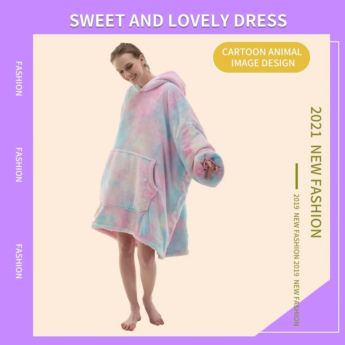 COSUSKET Adult Hoodie Wearable Blanket, Tie Dye Super Cozy Warm and Oversized Sherpa Blanket Hooded for Women