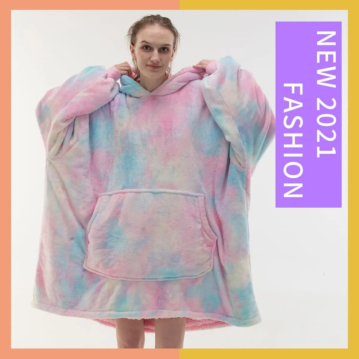 COSUSKET Adult Hoodie Wearable Blanket, Tie Dye Super Cozy Warm and Oversized Sherpa Blanket Hooded for Women