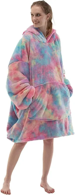 COSUSKET Adult Hoodie Wearable Blanket, Tie Dye Super Cozy Warm and Oversized Sherpa Blanket Hooded for Women