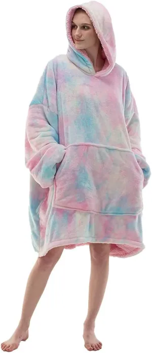 COSUSKET Adult Hoodie Wearable Blanket, Tie Dye Super Cozy Warm and Oversized Sherpa Blanket Hooded for Women
