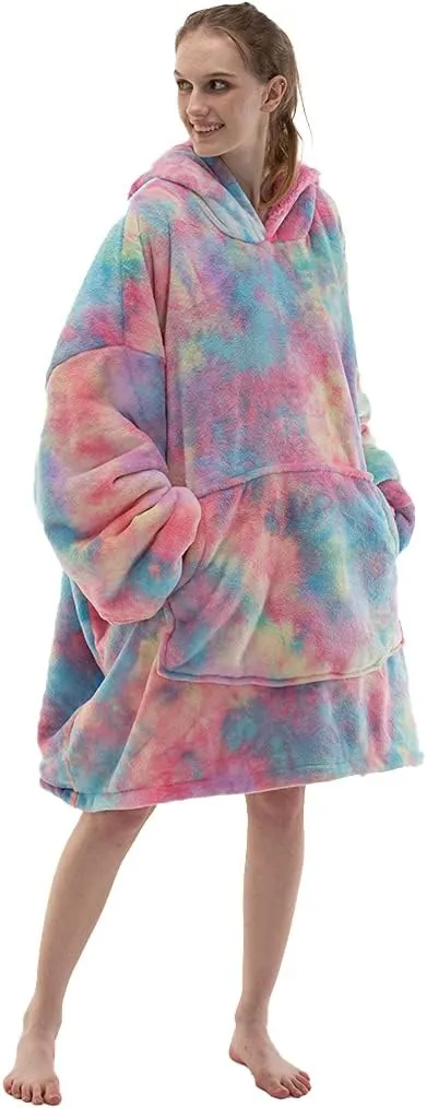 COSUSKET Adult Hoodie Wearable Blanket, Tie Dye Super Cozy Warm and Oversized Sherpa Blanket Hooded for Women