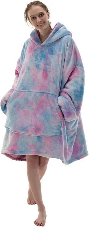 COSUSKET Adult Hoodie Wearable Blanket, Tie Dye Super Cozy Warm and Oversized Sherpa Blanket Hooded for Women