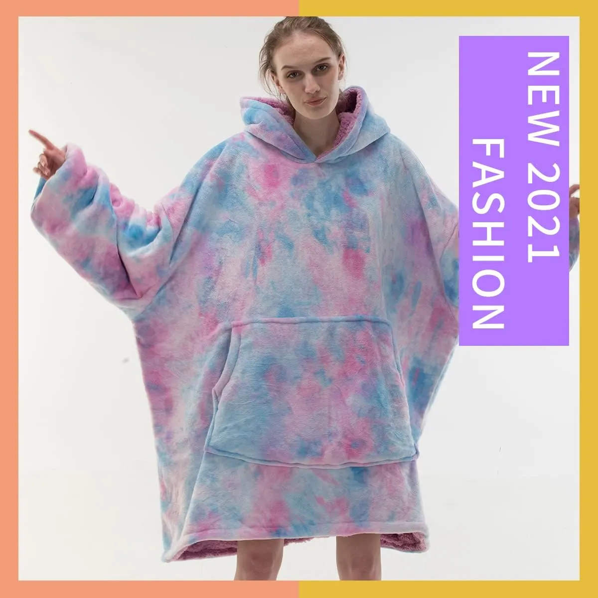 COSUSKET Adult Hoodie Wearable Blanket, Tie Dye Super Cozy Warm and Oversized Sherpa Blanket Hooded for Women