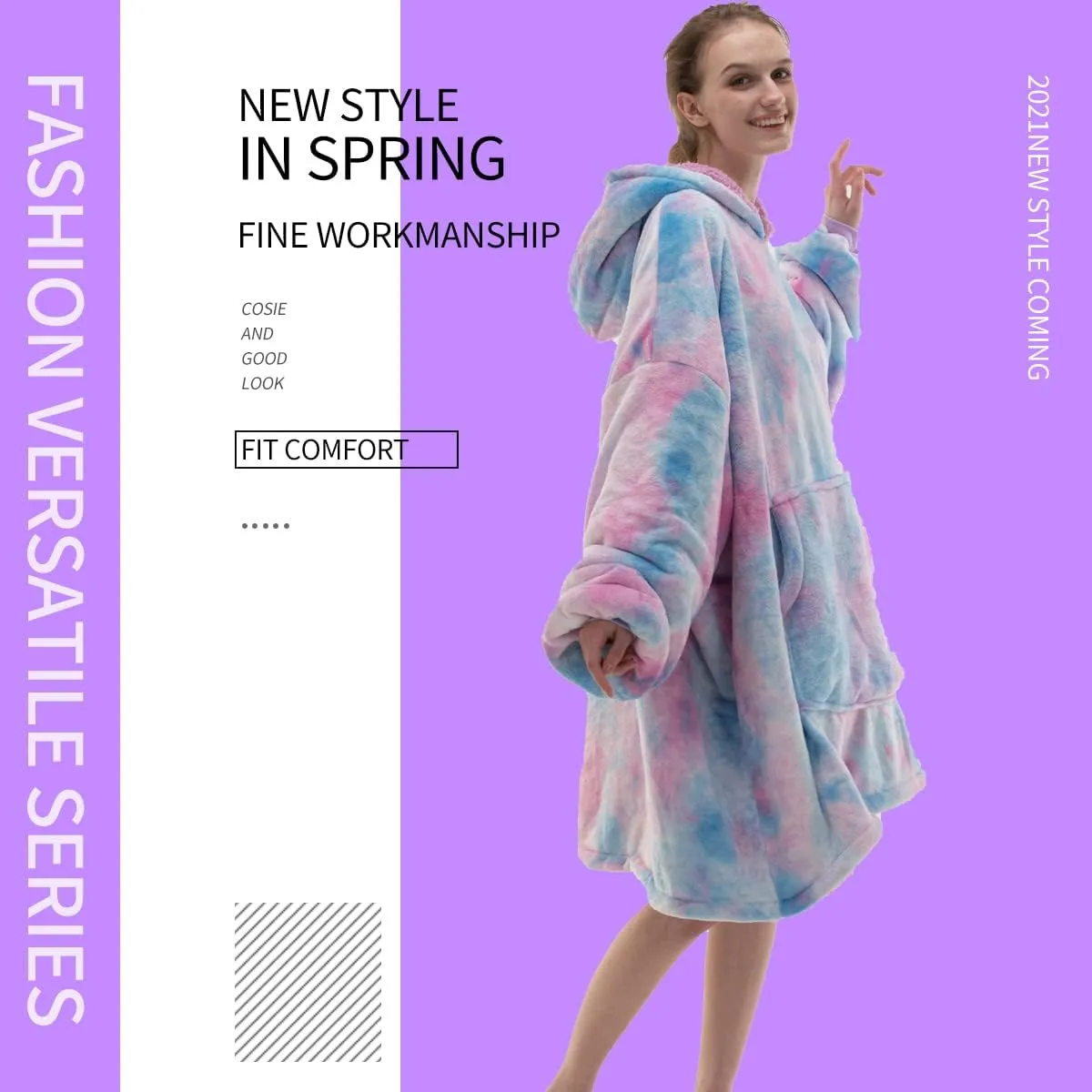 COSUSKET Adult Hoodie Wearable Blanket, Tie Dye Super Cozy Warm and Oversized Sherpa Blanket Hooded for Women