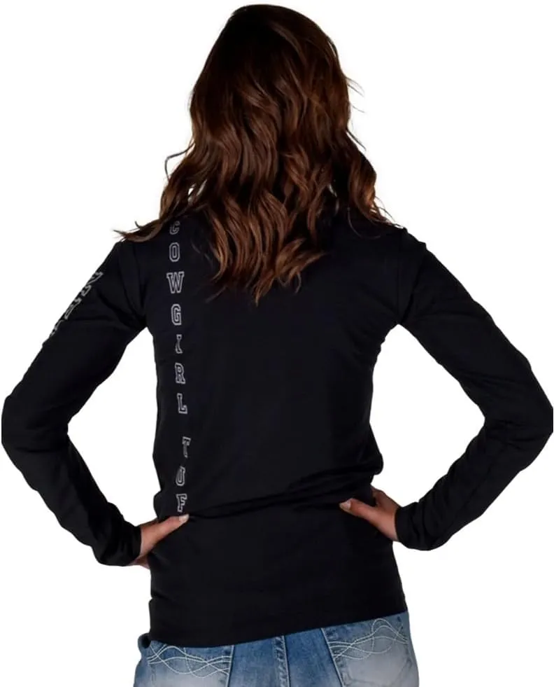 Cowgirl Tuff Western Shirt Womens L/S Logo Stretch Black 100787