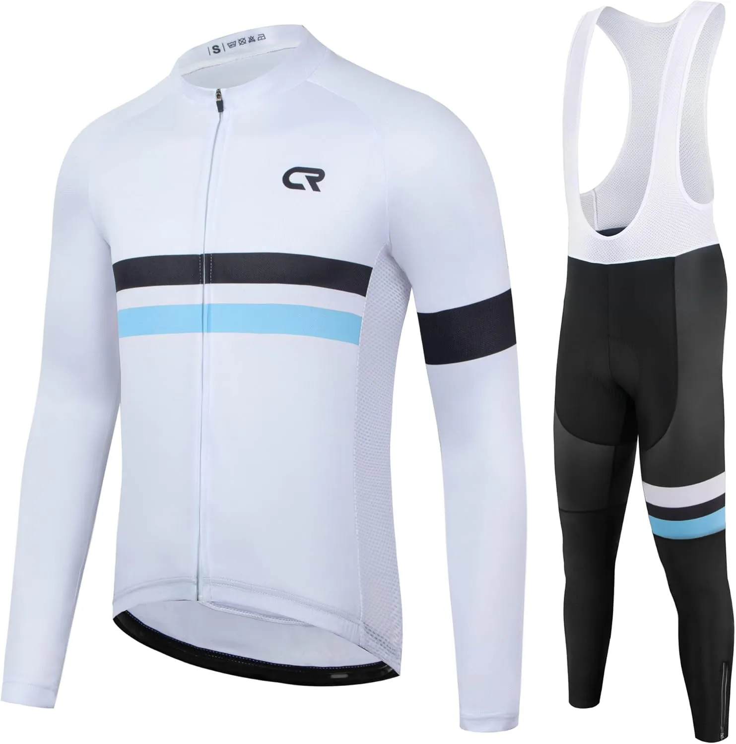 CR Winter Men's Cycling Jersey Long Sleeves Thermal Fleece Bike Jersey   Bib Pants, Winter Cycling Kit Clothing Set for Men