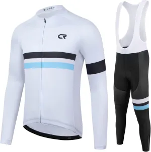 CR Winter Men's Cycling Jersey Long Sleeves Thermal Fleece Bike Jersey   Bib Pants, Winter Cycling Kit Clothing Set for Men