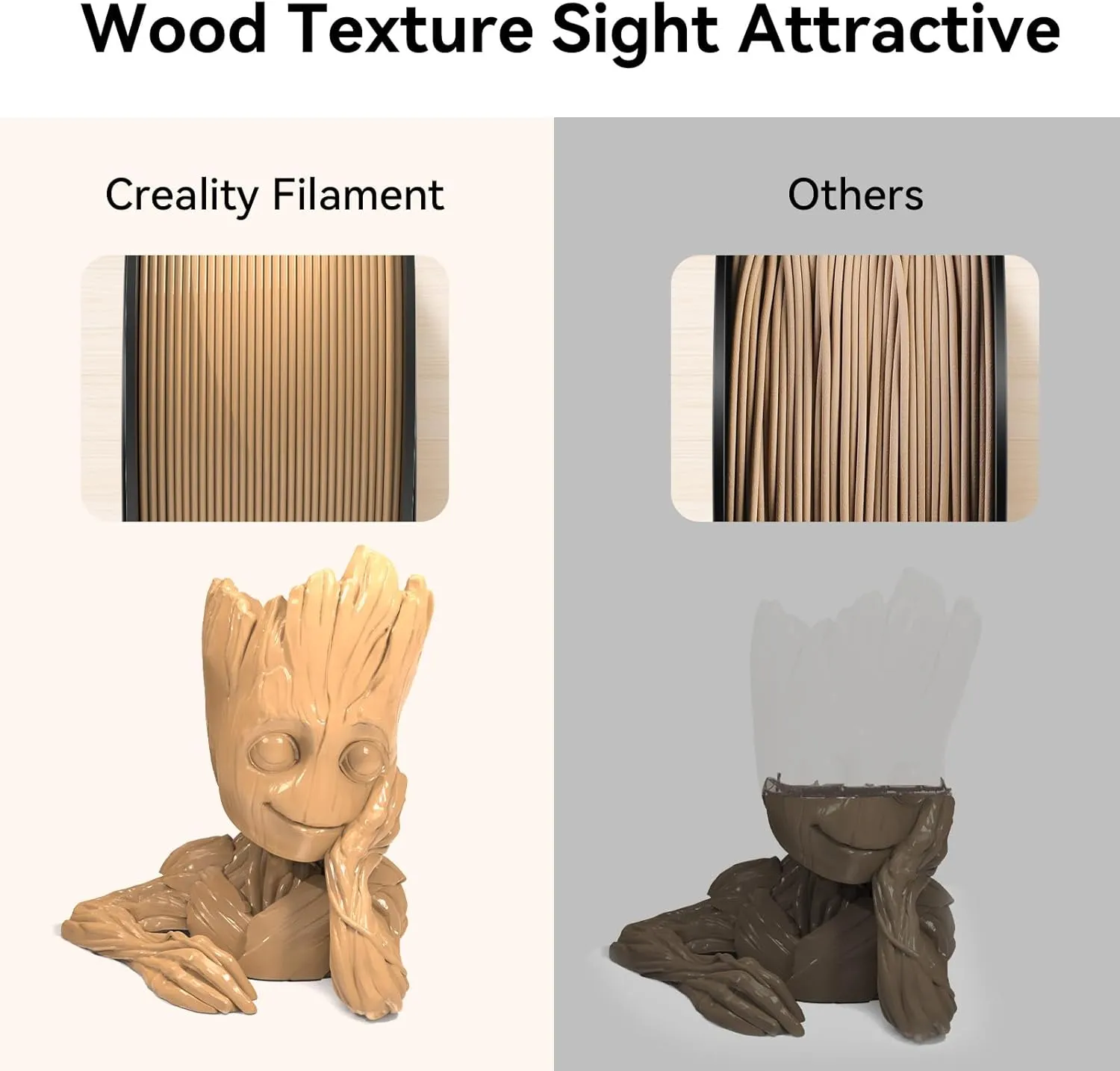 Creality Wood PLA Filament, 3D Printing PLA Filament 1.75mm, Dimensional Accuracy  /- 0.03mm, Warp-Free and Clog-Free, 1KG Spool (2.2 lbs), Fit for 99% 3D Printers