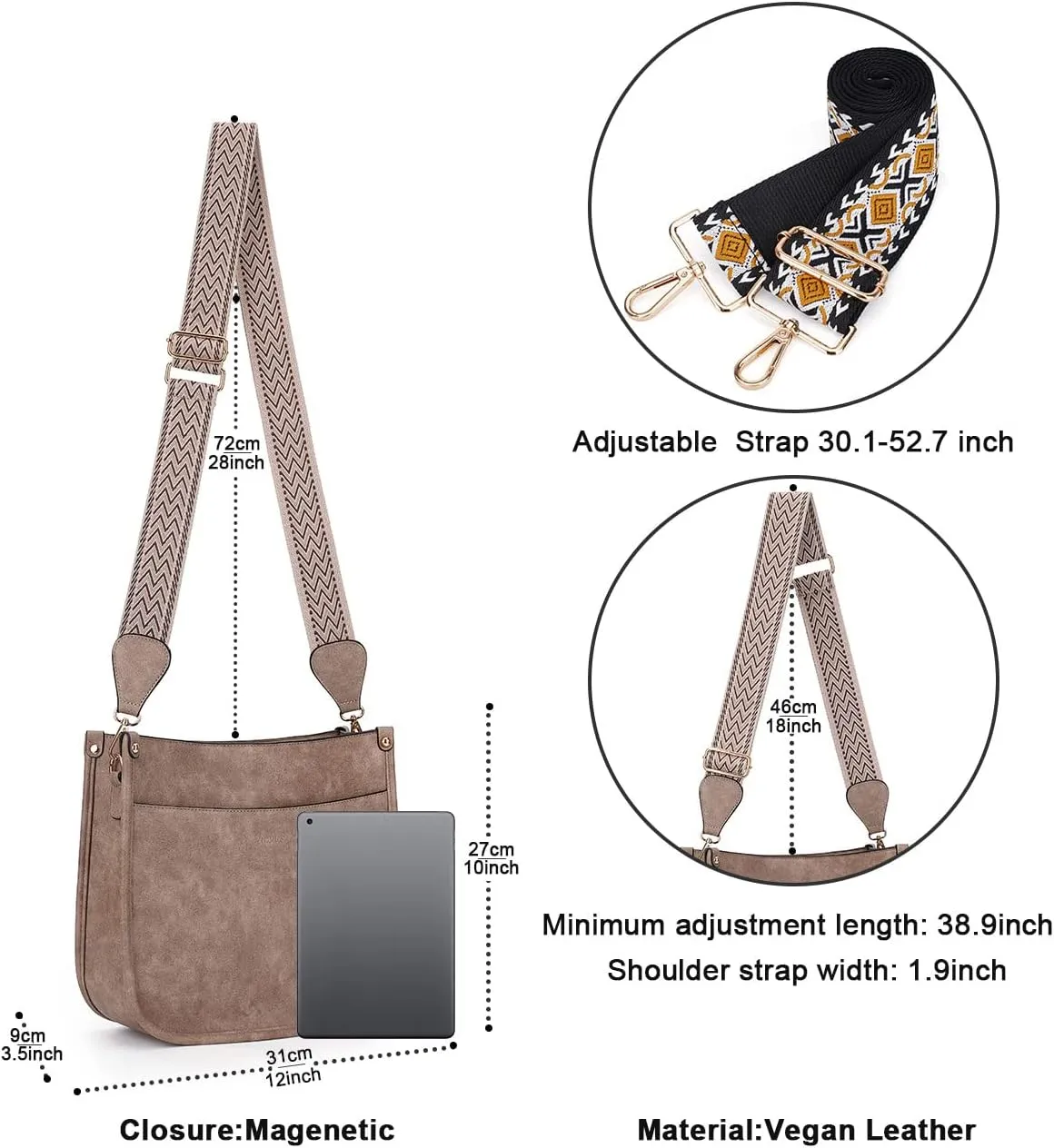 Crossbody Bag Women Vegan Leather Hobo Handbag Trendy Crossbody Shoulder Bag Purses For Women with 2 Adjustable Strap