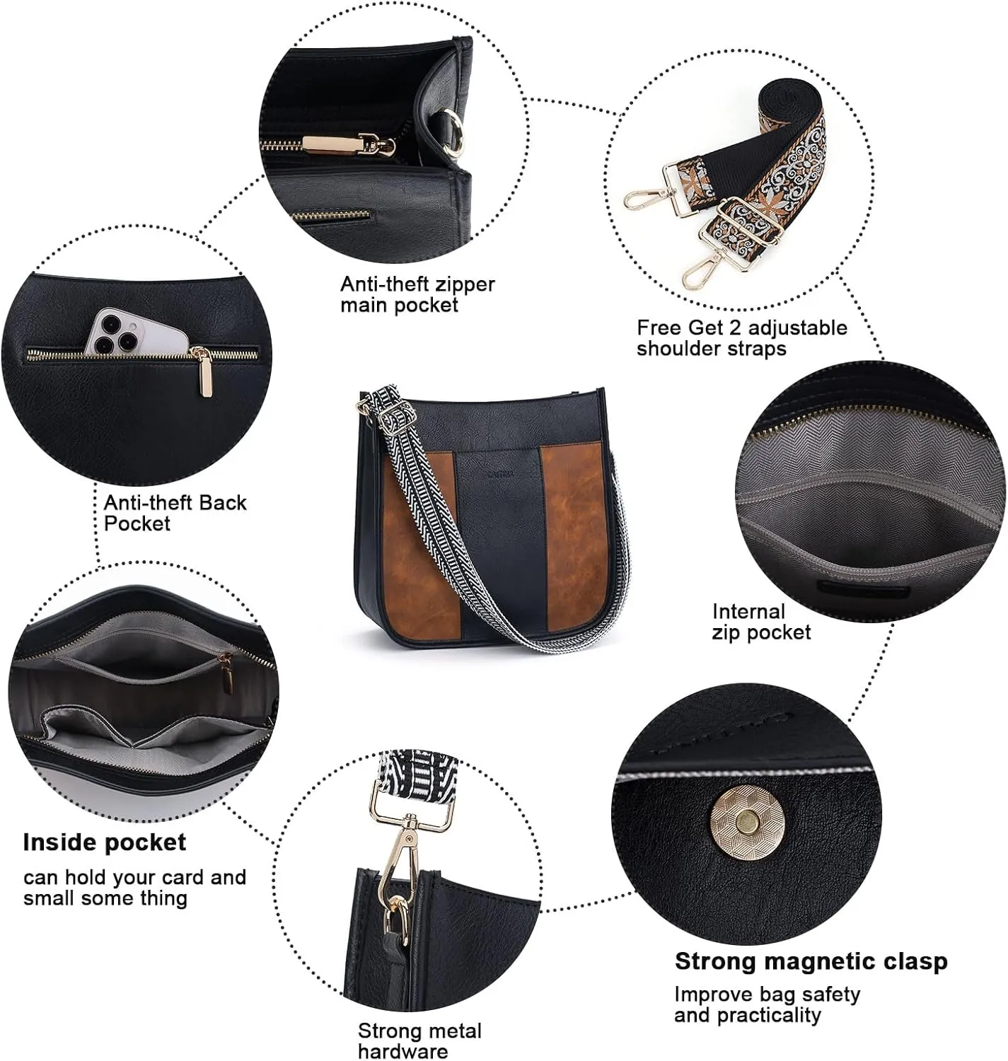 Crossbody Bag Women Vegan Leather Hobo Handbag Trendy Crossbody Shoulder Bag Purses For Women with 2 Adjustable Strap
