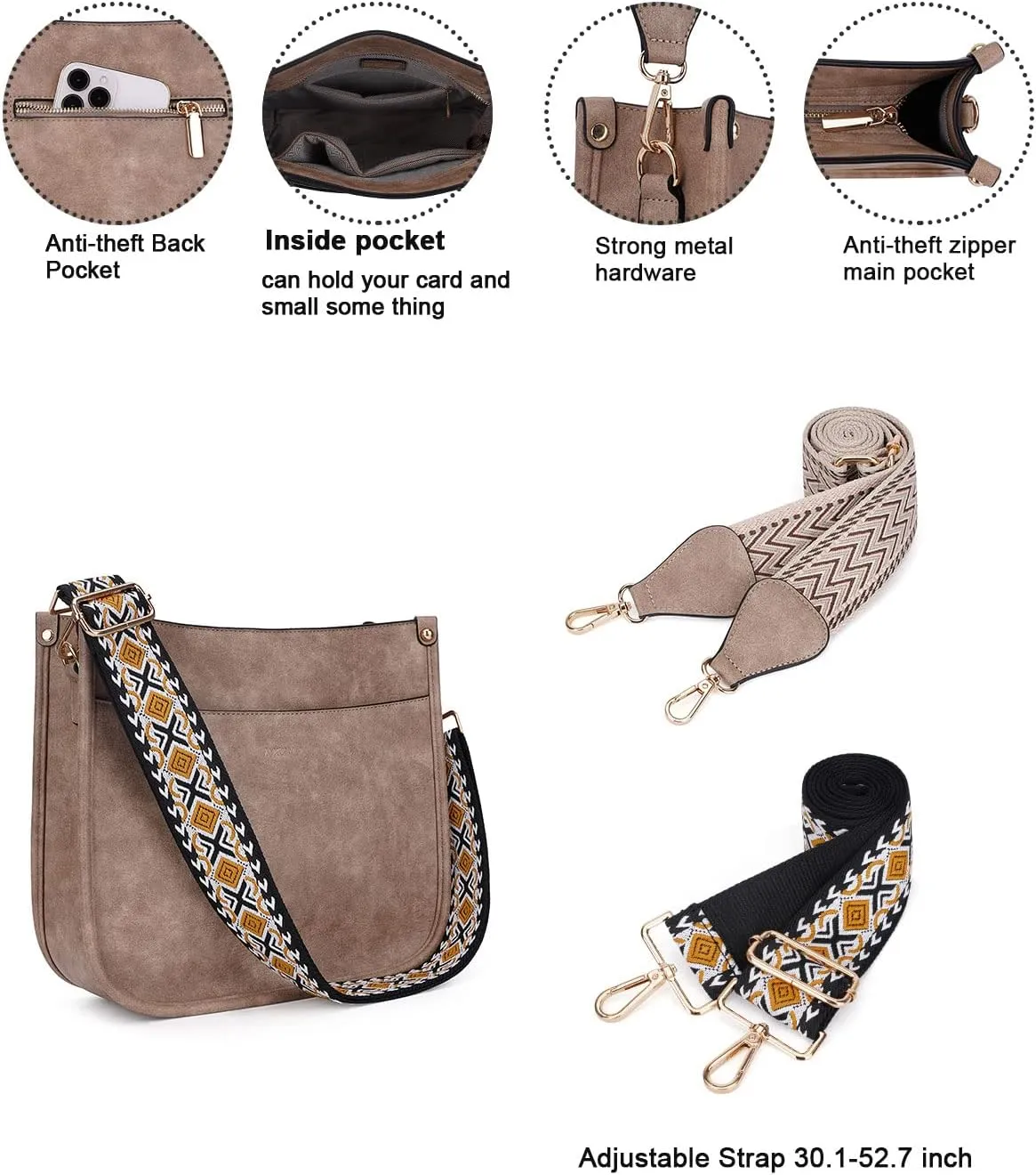 Crossbody Bag Women Vegan Leather Hobo Handbag Trendy Crossbody Shoulder Bag Purses For Women with 2 Adjustable Strap