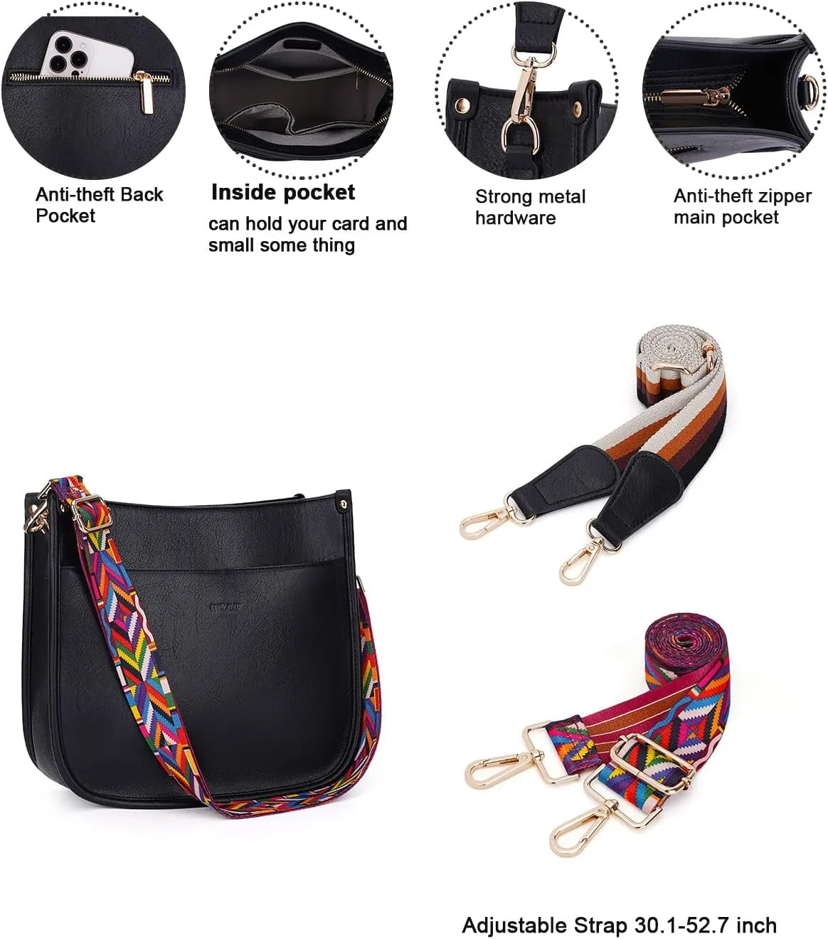 Crossbody Bag Women Vegan Leather Hobo Handbag Trendy Crossbody Shoulder Bag Purses For Women with 2 Adjustable Strap