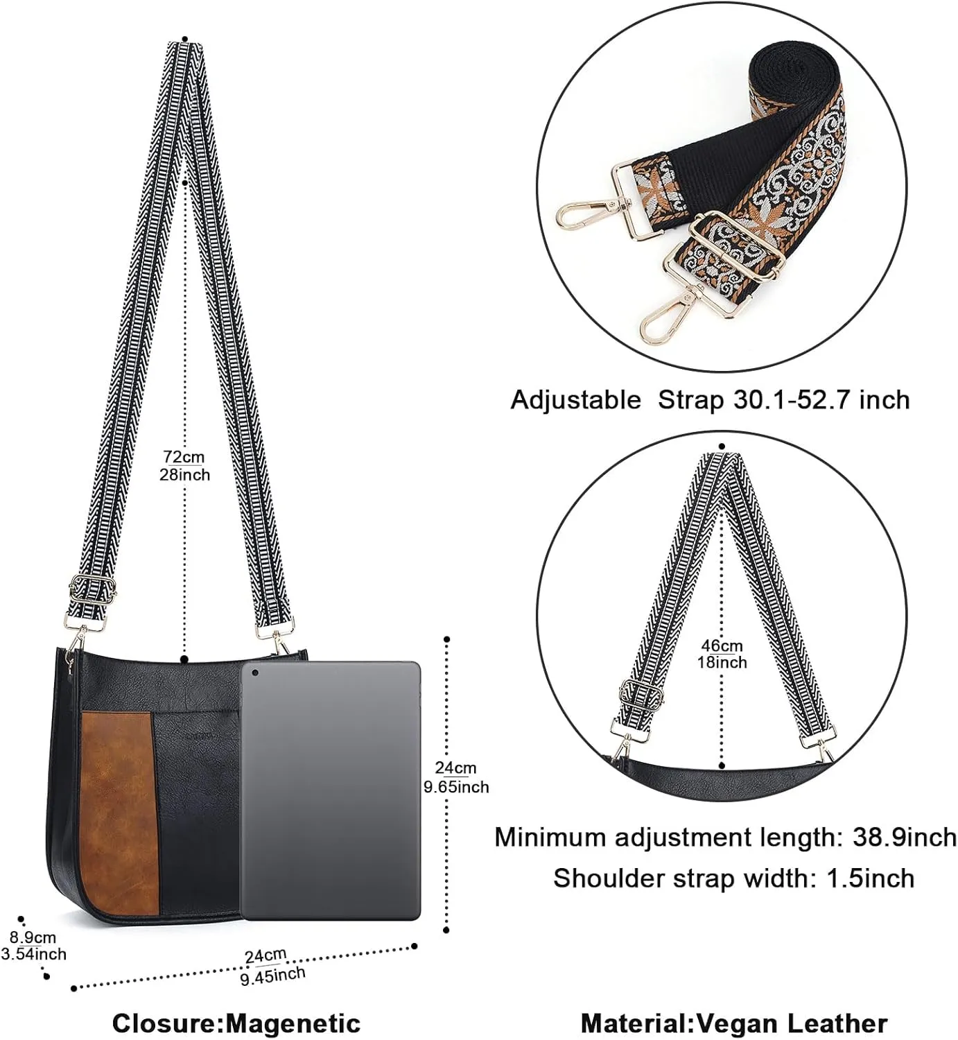 Crossbody Bag Women Vegan Leather Hobo Handbag Trendy Crossbody Shoulder Bag Purses For Women with 2 Adjustable Strap