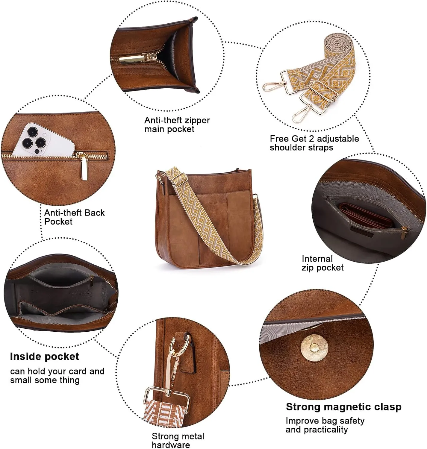 Crossbody Bag Women Vegan Leather Hobo Handbag Trendy Crossbody Shoulder Bag Purses For Women with 2 Adjustable Strap