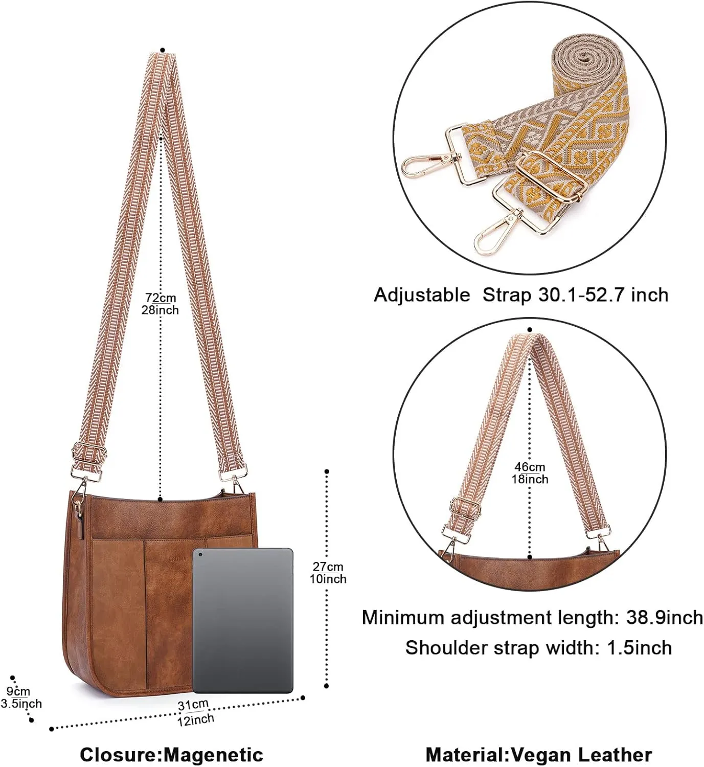 Crossbody Bag Women Vegan Leather Hobo Handbag Trendy Crossbody Shoulder Bag Purses For Women with 2 Adjustable Strap