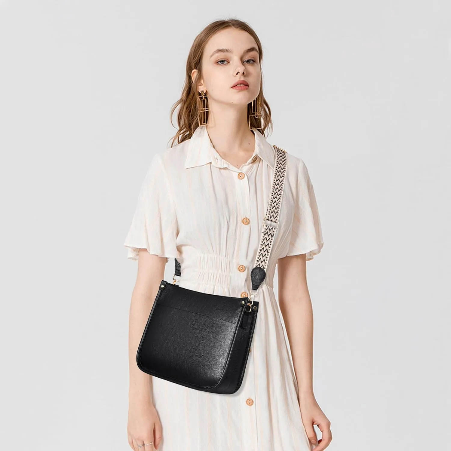 Crossbody Bags for Women Fashion Vegan Leather Hobo Purses Shoulder Handbags 2pcs Wallet Set with Guitar Strap