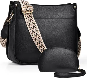 Crossbody Bags for Women Fashion Vegan Leather Hobo Purses Shoulder Handbags 2pcs Wallet Set with Guitar Strap