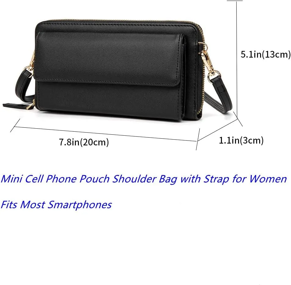 Crossbody Mobile Phone Bag for LG Phoenix 5 Touch Screen Cell Phone Wallet Purse for Women Leather Handbag Clutch with Credit Card Slots Shoulder Strap for Girls Gift,Black