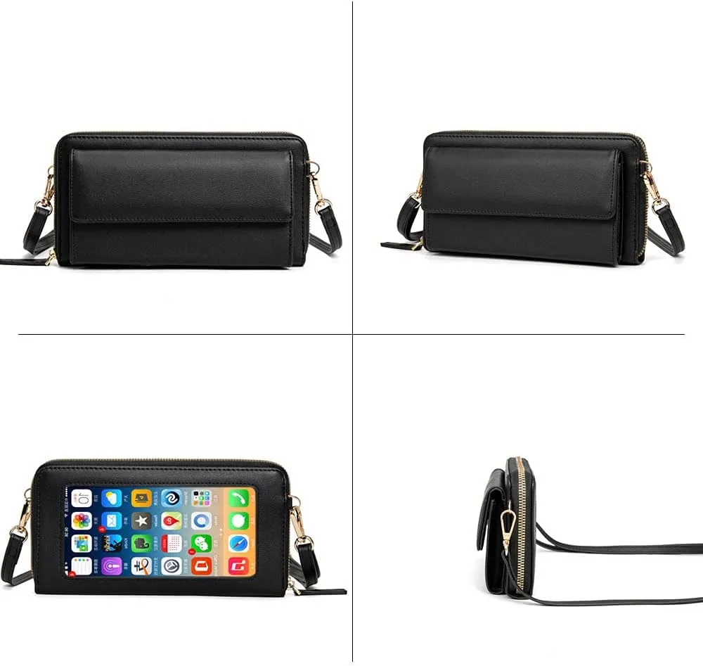 Crossbody Mobile Phone Bag for Samsung Galaxy Note 20 Ultra Touch Screen Cell Phone Wallet Purse for Women Leather Handbag Clutch with Credit Card Slots Shoulder Strap for Girls Gift,Black