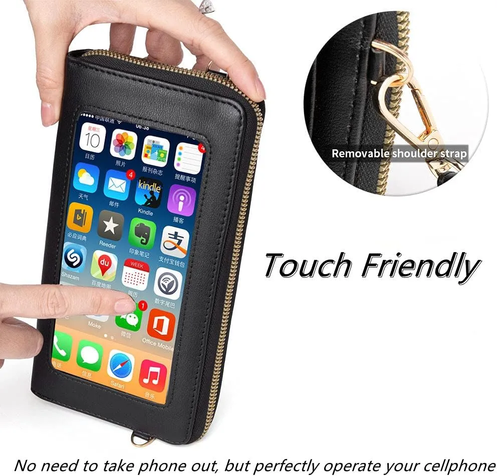 Crossbody Mobile Phone Bag for Samsung Galaxy Note 20 Ultra Touch Screen Cell Phone Wallet Purse for Women Leather Handbag Clutch with Credit Card Slots Shoulder Strap for Girls Gift,Black