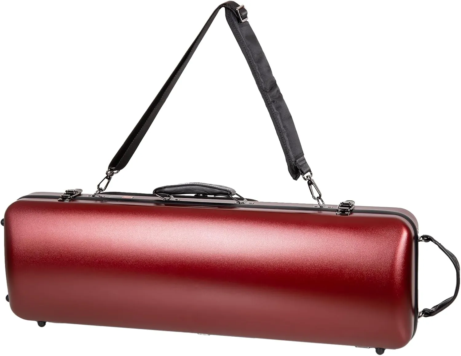 Crossrock Poly Carbon Oblong Violin Case for 4/4 Full-Size | Matte Red Finish, Hygrometer, Music Pouch, Accessory Storage – Lightweight Hard Shell