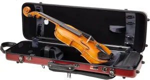 Crossrock Poly Carbon Oblong Violin Case for 4/4 Full-Size | Matte Red Finish, Hygrometer, Music Pouch, Accessory Storage – Lightweight Hard Shell