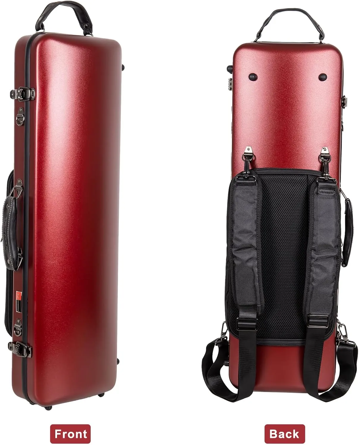 Crossrock Poly Carbon Oblong Violin Case for 4/4 Full-Size | Matte Red Finish, Hygrometer, Music Pouch, Accessory Storage – Lightweight Hard Shell