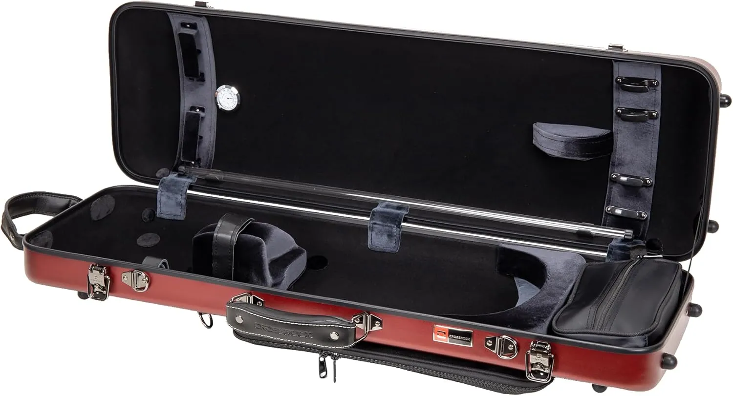 Crossrock Poly Carbon Oblong Violin Case for 4/4 Full-Size | Matte Red Finish, Hygrometer, Music Pouch, Accessory Storage – Lightweight Hard Shell