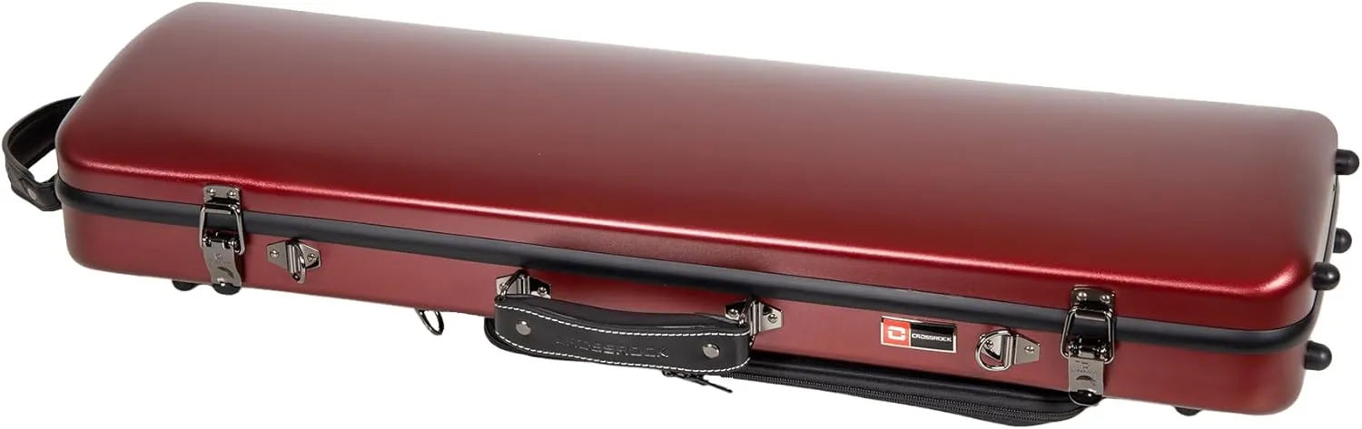 Crossrock Poly Carbon Oblong Violin Case for 4/4 Full-Size | Matte Red Finish, Hygrometer, Music Pouch, Accessory Storage – Lightweight Hard Shell
